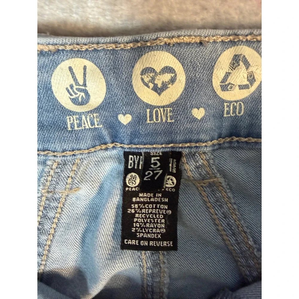Rewash Peace Love Eco High Rise Flare Jeans Light Wash Frayed Hem Size 5 27